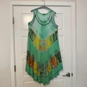 OS Green pattern dress/ swim cover up